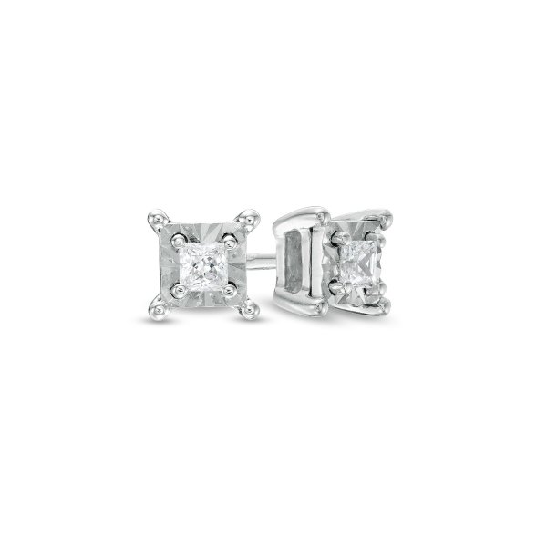 1/10 CT. T.W. Princess-Cut Diamond Solitaire Stud Earrings in Sterling Silver (J/I3)|Zales
