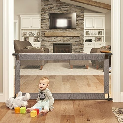 Soft & Wide Room Divider Baby Gate for Toddlers & Infants, Pressure-Mounted, Emery Gray