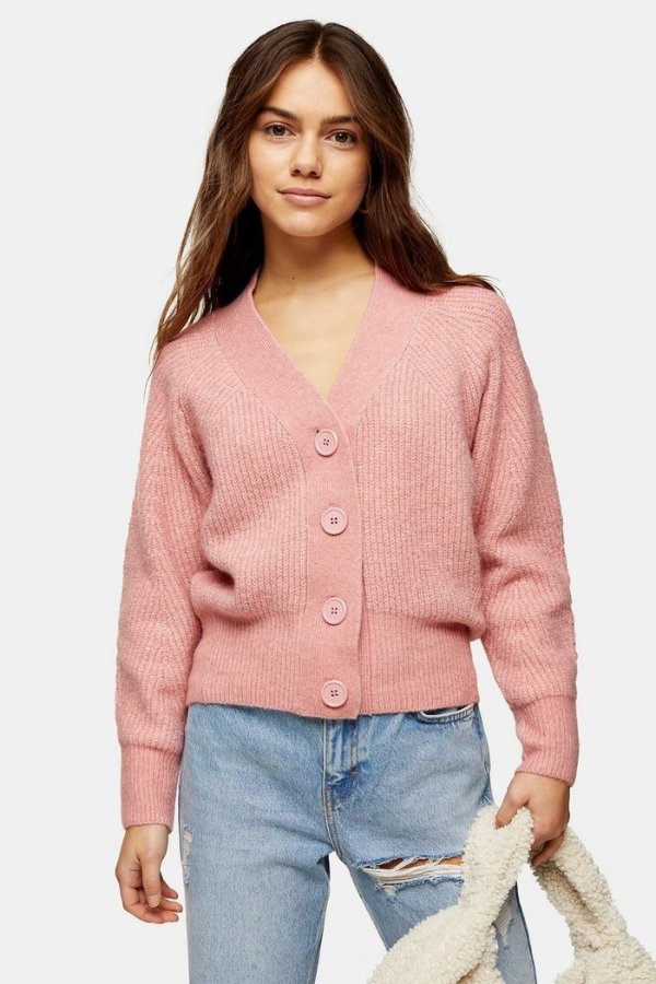 PETITE Pink Pointelle Knitted Cardigan | Topshop