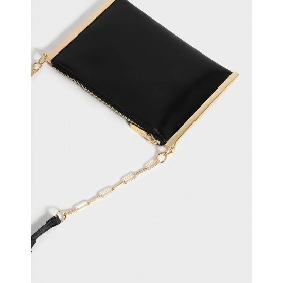 Black Metal Accent Leather Crossbody Bag | CHARLES & KEITH