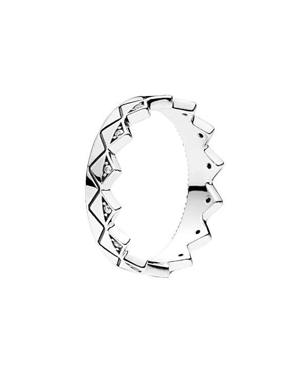 Silver CZ Geometric Crown Ring