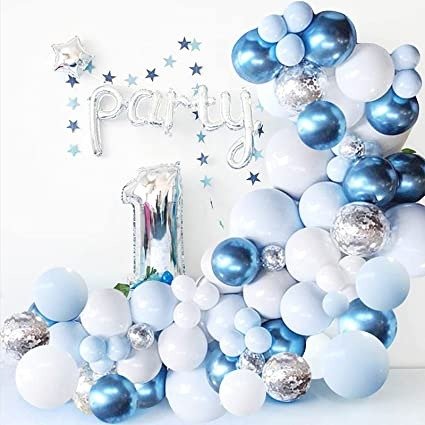 Blue Balloon Garland Arch Kit - 126 Pieces/PCS Metallic Blue White and Silver Confetti Latex Balloons for Baby Shower Birthday Wedding Graduation Bachelorette Anniversary Party Background Decorations