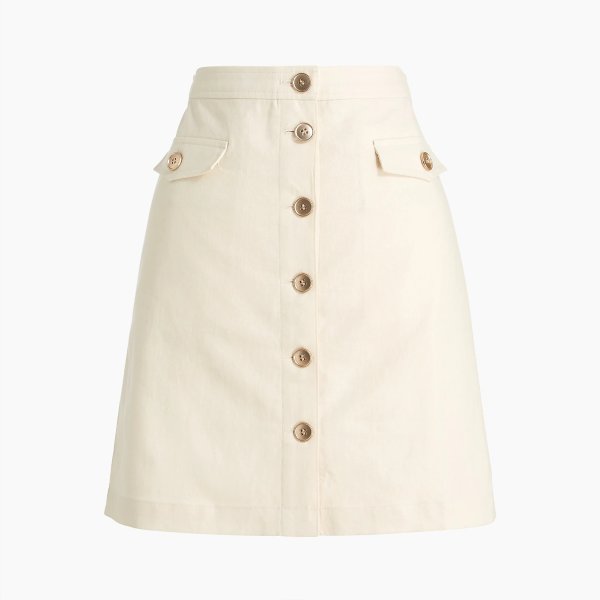 Linen-blend button-through A-line skirt