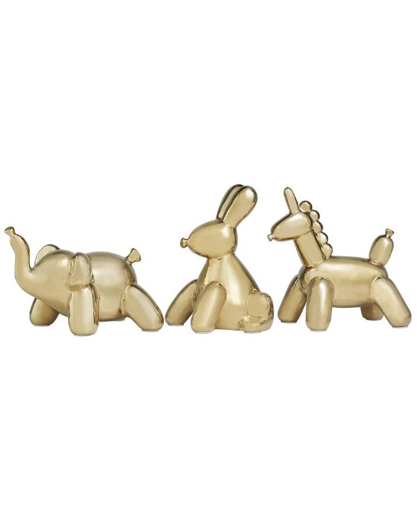 Set of 3 Elephant, Bunny, & Unicorn Ceramic Balloon Animals