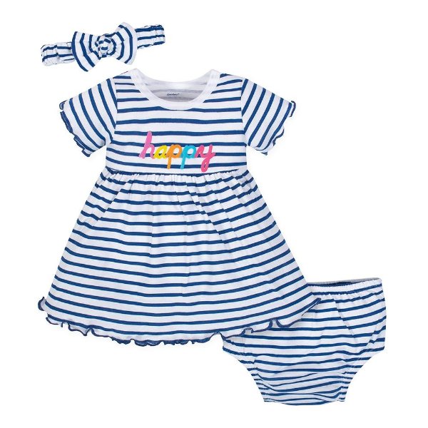 3-Piece Infant & Toddler Girls Happy Dress, Diaper Cover & Headband Set