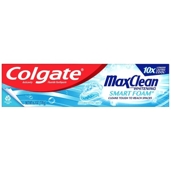 MaxClean with Whitening SmartFoam Anticavity Fluoride Toothpaste Effervescent Mint