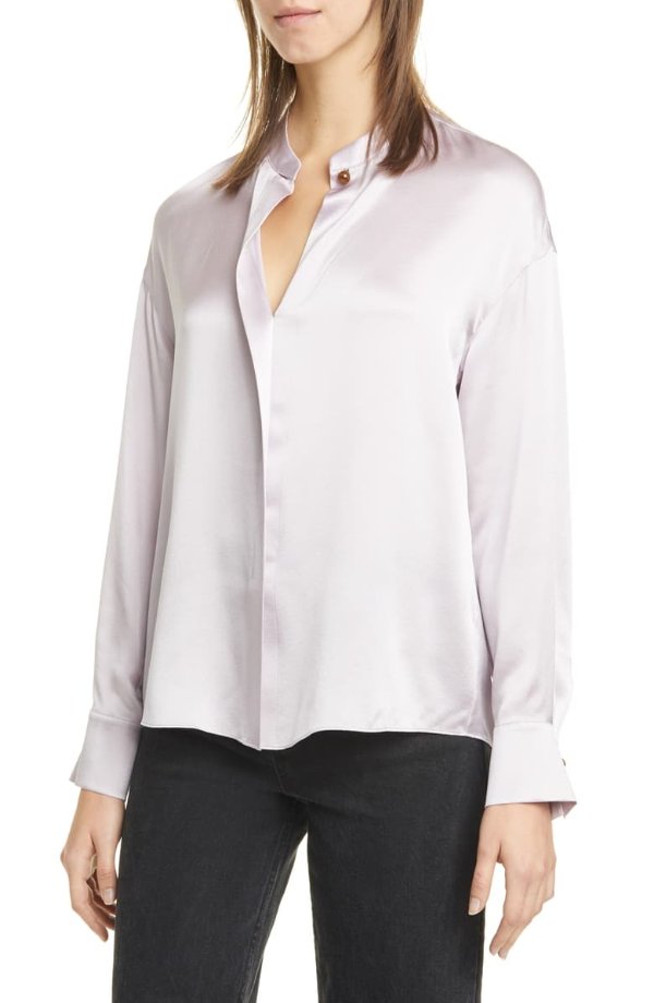 Wrap Front Long Sleeve Silk Blouse
