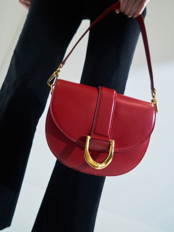 Red Metallic Buckle Saddle Bag