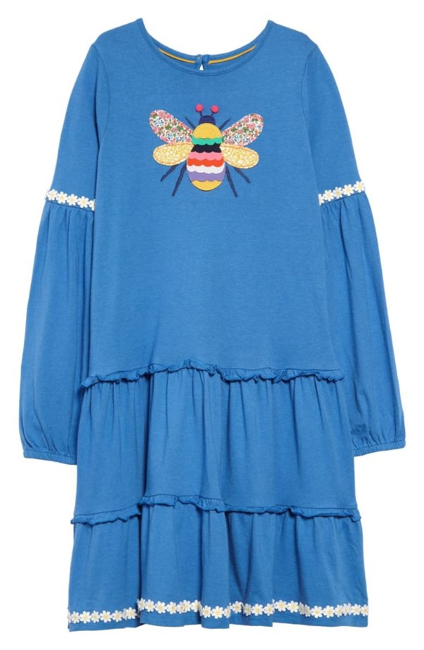 Bright Applique Long Sleeve Tiered Dress