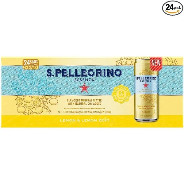 S. Pellegrino Essenza Lemon & Lemon Zest Flavored Mineral Water, 11.2 Fluid Ounce (24-Pack)