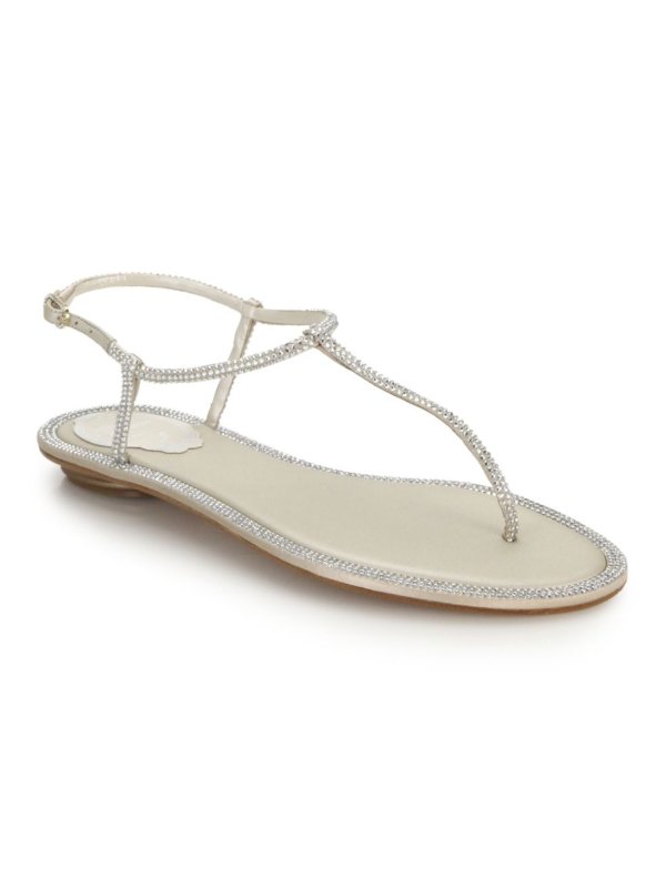 - Diana Crystal-Embellished Satin T-Strap Sandals