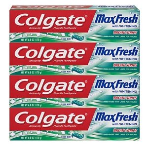 Colgate Max Fresh Whitening Toothpaste with Breath Strips, Clean Mint - 6 ounce (4 Count)