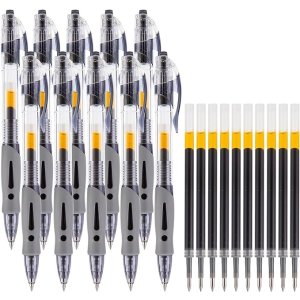 M&GCode：50LJKH4X10PCS Gel Pens Set +10Gel Pen Refills, Black Gel Pen Medium Point, Retractable Eco-Friendly Gel Ink Rollerball Pens with Premium Ink & Comfort Grip for Smooth Writing
