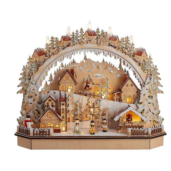 Kurt Adler 18" Battery-Operated Lighted LED Wooden Village House With Ice Skiers