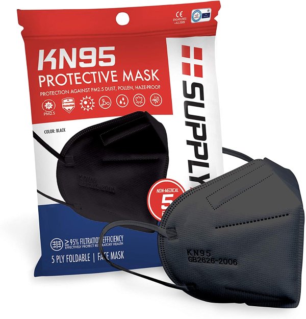 SupplyAid RRS-KN95-5PK KN95 Face Mask for Protection Against PM2.5 Dust, Pollen and Haze-Proof, 5 Pack