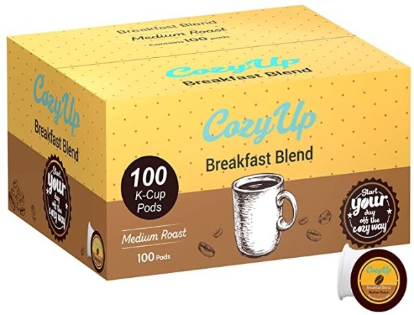 CozyUp Breakfast Blend Medium Roast Coffee Pods for Keurig Brewers, 100 Ct.