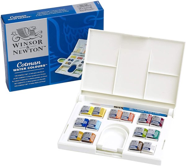 水彩颜料套盒，含14颜料，笔