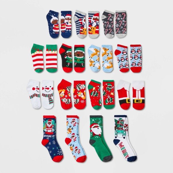 Women&#39;s &#34;All Together Merry&#34; 15 Days of Socks Advent Calendar - Assorted Colors 4-10