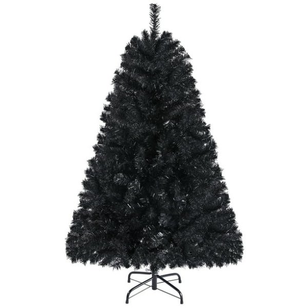 4.5Ft Hinged Spruce Artificial Christmas Tree with Foldable Stand Lifelike Holiday Halloween Decorative Tree, Black