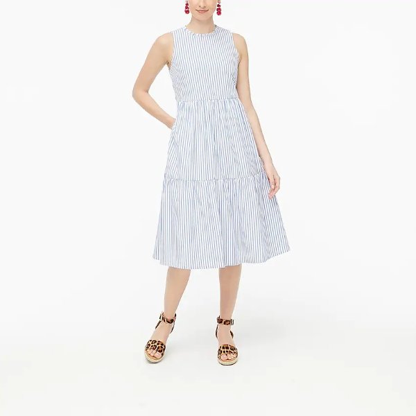 Sleeveless tiered midi dress in cotton poplin