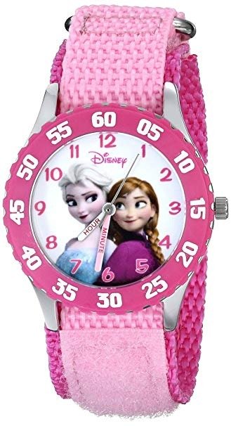 女童迪士尼手表，粉色魔术贴表带
