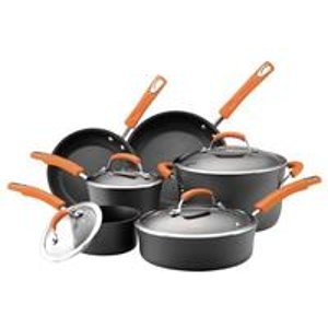 Rachael Ray Hard Anodized II Nonstick Dishwasher Safe 10-Piece Cookware Set in Orange