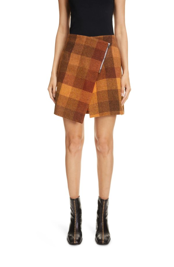 Check Wrap Wool Miniskirt