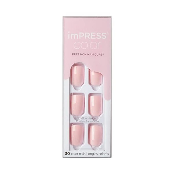 imPRESS Color Polish-Free Solid Color Press On Nails, PureFit Technology, Short Length, 'Pick Me Pink', Includes Prep Pad, Mini Nail File, Cuticle Stick and 30 Fake Nails