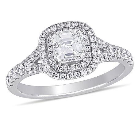 1.18 CT Asscher and Round-Cut Diamonds Double Halo Engagement Ring in 14k White Gold - Sam's Club