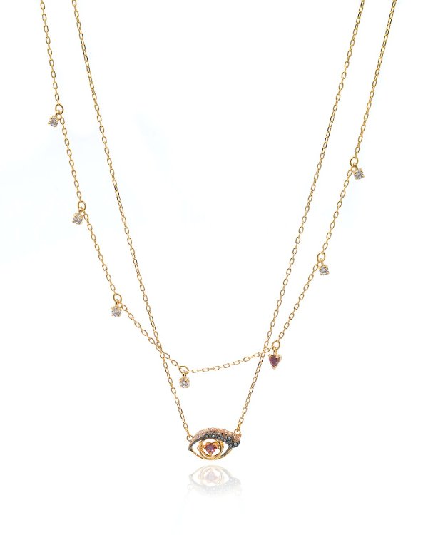 New Love Gold Tone Dark Multi Colored Crystal Necklace 5483979