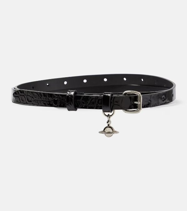 Alex Charm Croc Effect Leather Belt in Black - Vivienne Westwood | Mytheresa