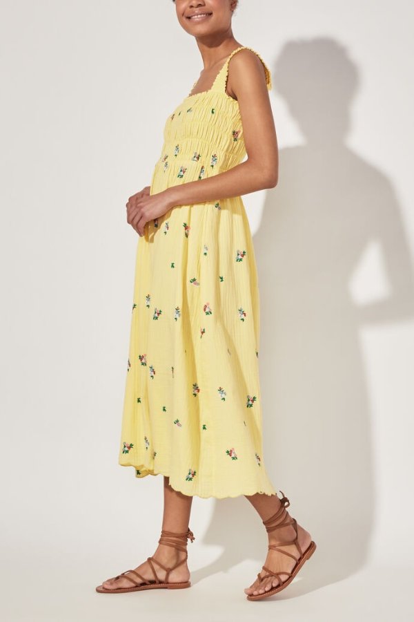 Summer Floral Smocked Midi Sun Dress
