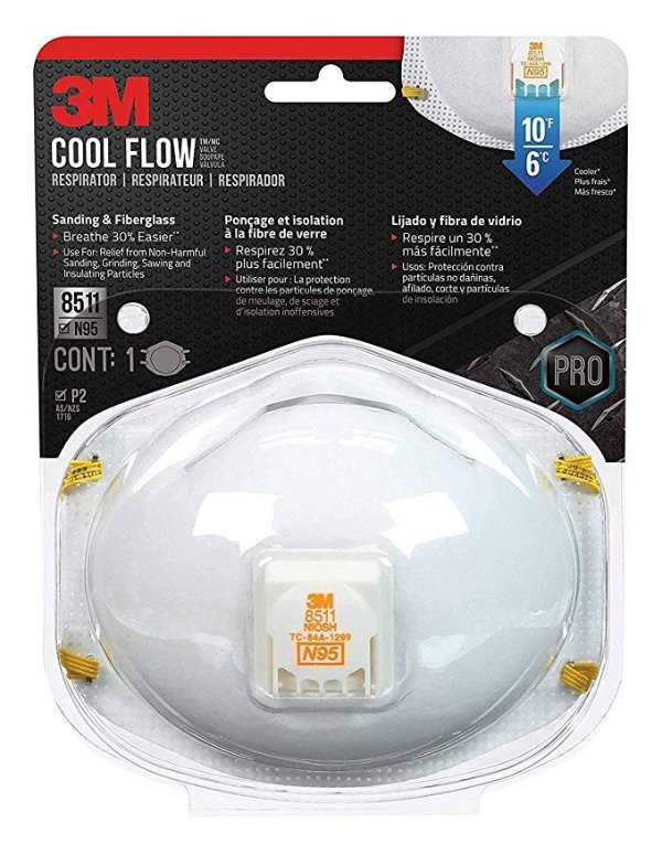 3M 8511 Respirator, N95, Cool Flow Valve (5-Pack)