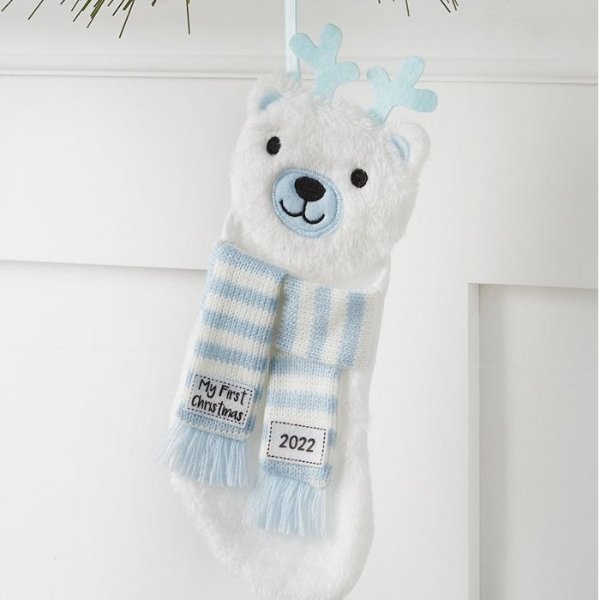 2022 Baby's First Bear Mini Stocking with Blue Scarf Ornament, Created for Macy's