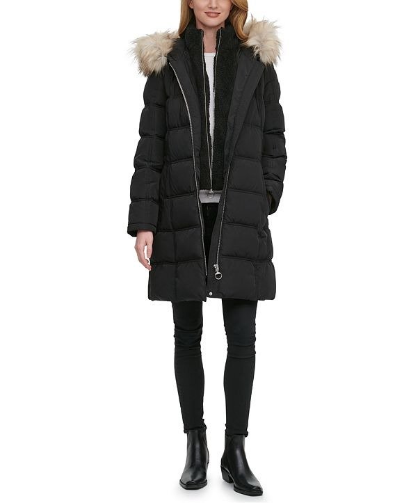 Fleece-Lined Faux-Fur-Trim Hooded Puffer Coat, Created for Macy's