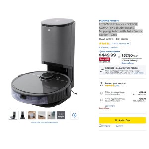 $449.99 ECOVACS Robotics - DEEBOT OZMO T8+ Vacuuming and Mopping Robot with Auto-Empty Station - Grey机器人