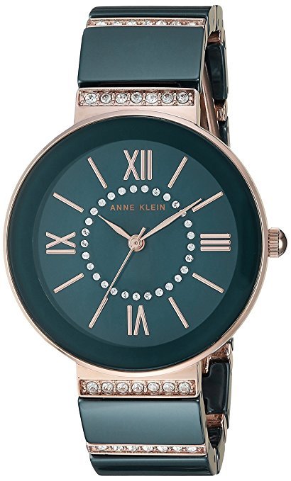 Anne Klein Women's AK/2832NVRG Swarovski Crystal Accented Rose Gold-Tone and Navy Blue Ceramic Bracelet Watch