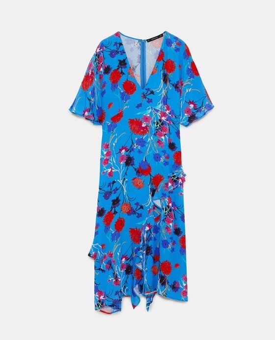 PRINTED DRESS WITH FRILLS - Blue-DRESSES-WOMAN-SALE | ZARA United Kingdom