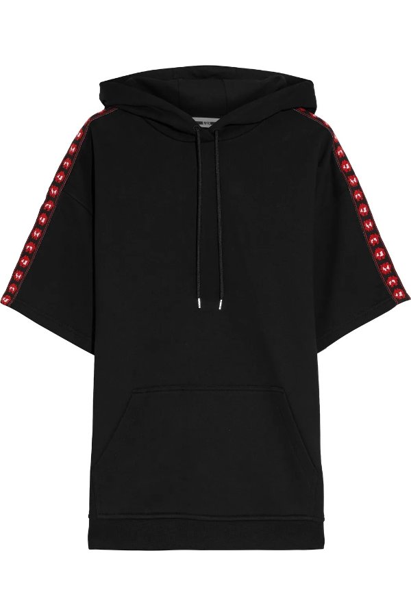 Jacquard-trimmed French cotton-terry hoodie