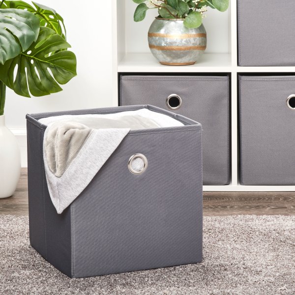 Collapsible Fabric Cube Storage Bin (10.5" x 10.5"), Grey Flannel, 4 pack