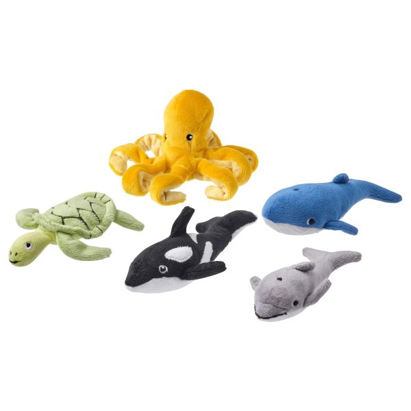 BLAVINGAD 5-piece soft toy set, ocean animals/mixed colors - IKEA