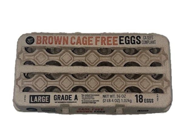 Amazon Brand - Happy Belly Cage Free Brown Eggs, Grade A, 18 Count (Packaging May Vary)