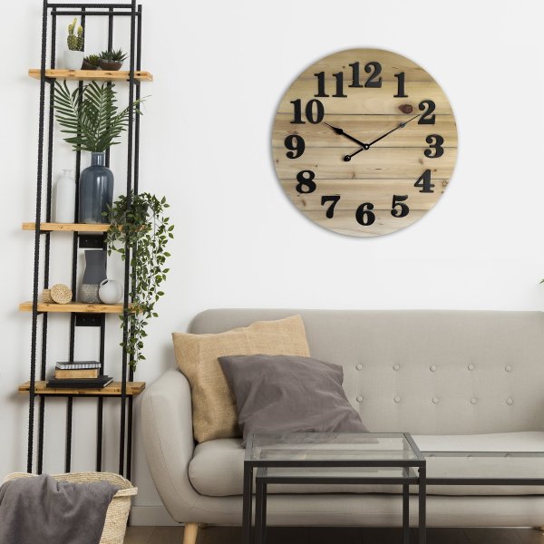 Wood Planks Clock, Natural Stain Finish