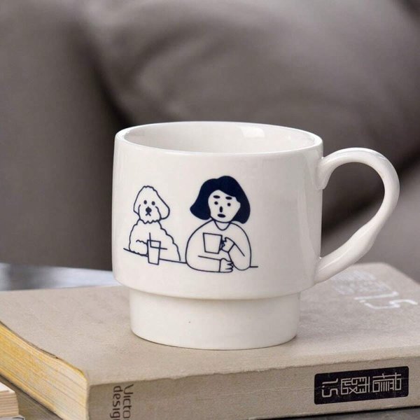 Korean Cartoon Dog Design Ceramic Mug, Creative And Cute For Home, Office, Coffee Shop. Modern And Simple White Breakfast And Afternoon Tea Cups