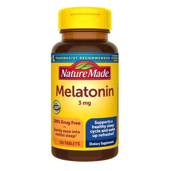 Melatonin 3mg Tablets, 100% Drug Free Sleep Aid for Adults, 120 Tablets, 120