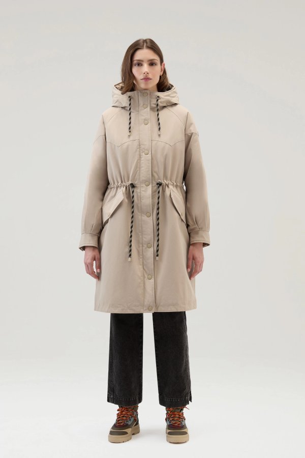 Long Parka in Ramar Cloth with Western Details Feather Beige
