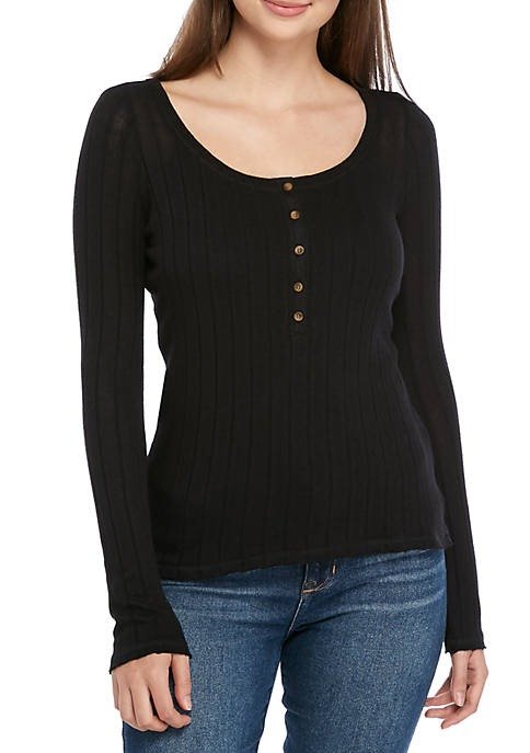 Wide Henley Rib Knit Top