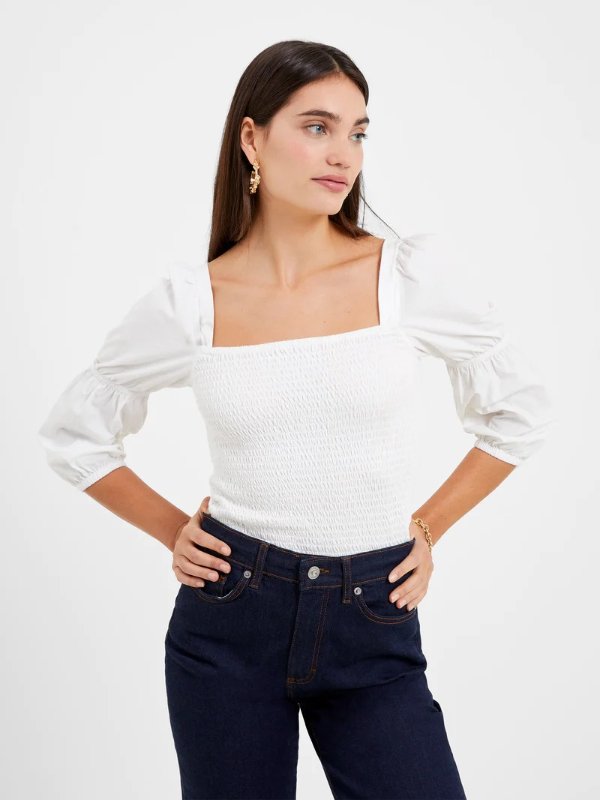 Rosanna Smocked Puff Sleeve Top Summer White | French Connection USRosanna Smocked Puff Sleeve Top