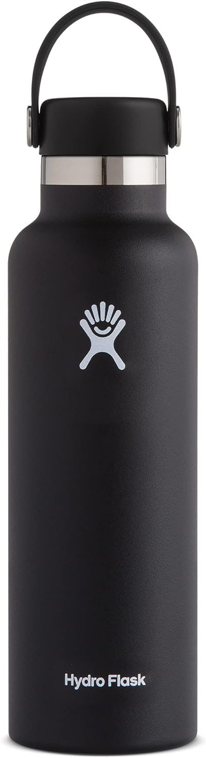 Amazon.com : Hydro Flask Standard Mouth Stainless Steel Bottle with Flex Cap Black 21 oz : Sports &amp; Outdoors