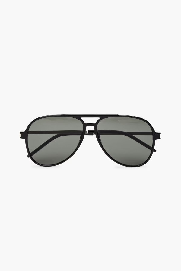 Aviator-style silver-tone and acetate sunglasses